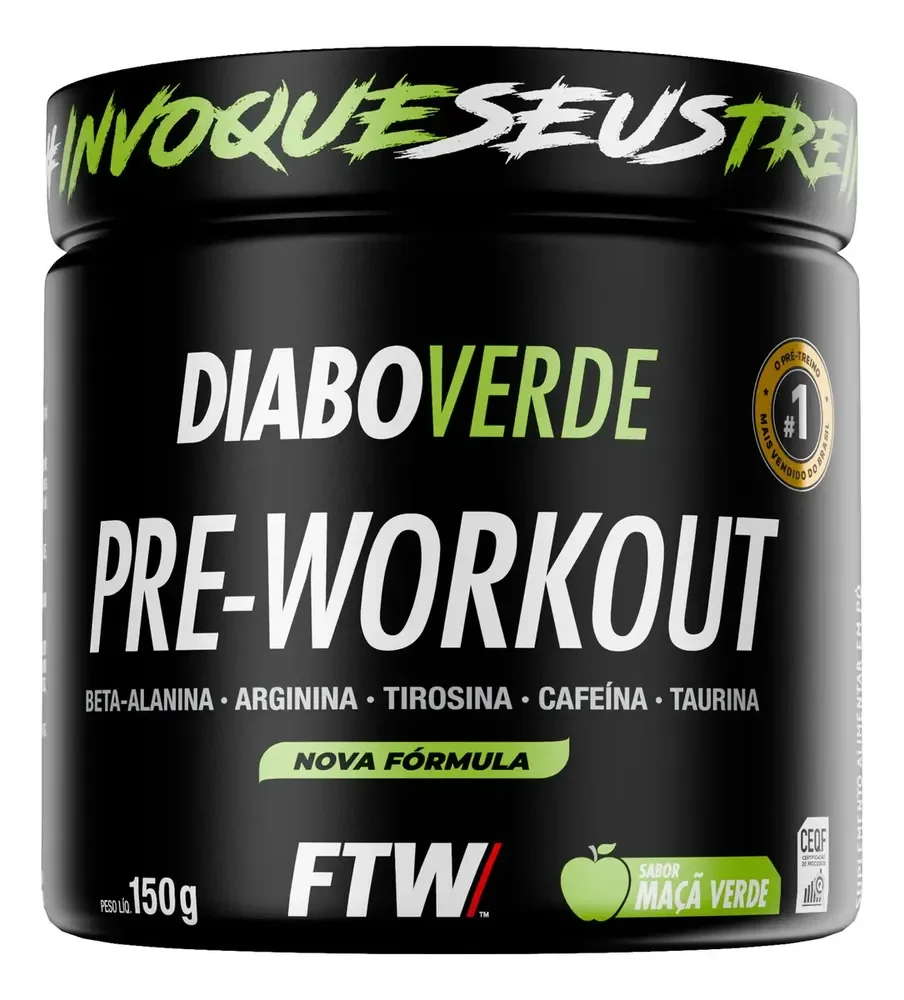 Pré Treino Pre Workout DIABO VERDE Pote 150g Sabor Maça Verde FTW