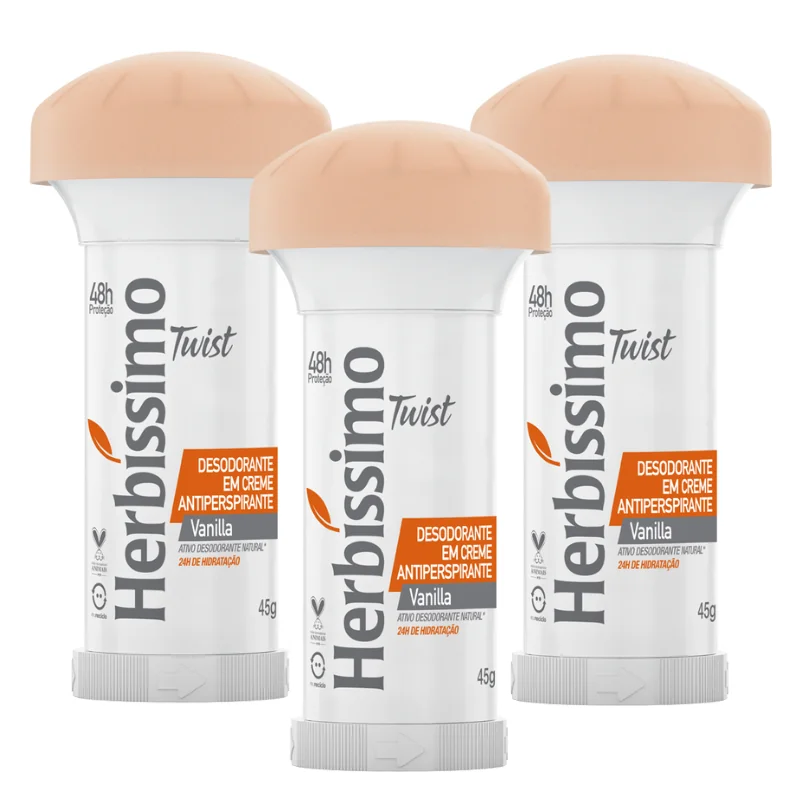 Kit Desodorante Twist Antitranspirante Vanilla Herbissimo 45g (3 unidades)