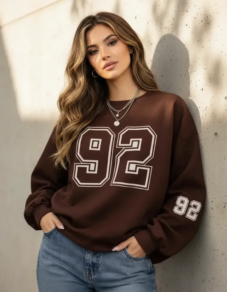 Blusa Moletom Feminina Gola Redonda Estampa 92 M Marrom 92