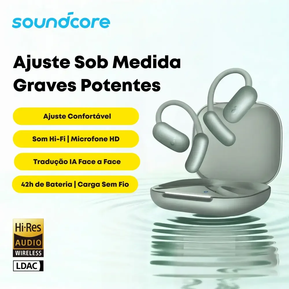 Fone Ouvido Open-ear Aberto Soundcore Aerofit 2 Bluetooth 5.4 Design Ajustável App Com Tradução Para 100 Idiomas Hi-res Ldac 42h Bateria Ip55 4 Mics Ia Chamadas Claras Carregamento Sem Fio Cor Verde