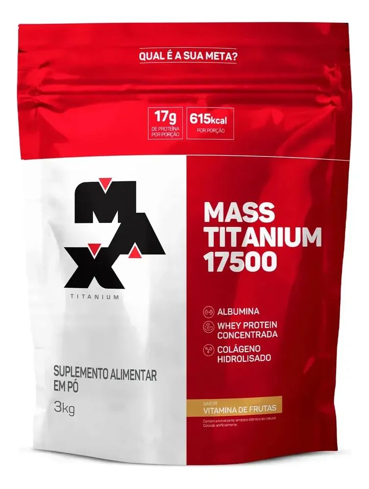 Hipercalórico Mass Titanium 17500 3kg - Max Titanium Sabor Vitamina de frutas