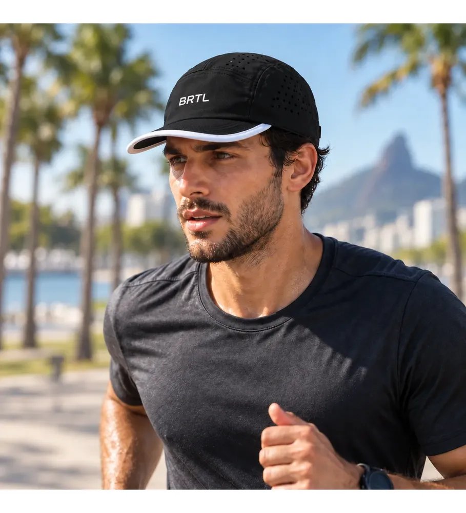 Boné Corrida Aba Flexível Leve Impermeável Proteção Solar Uv Preto Único Adulto