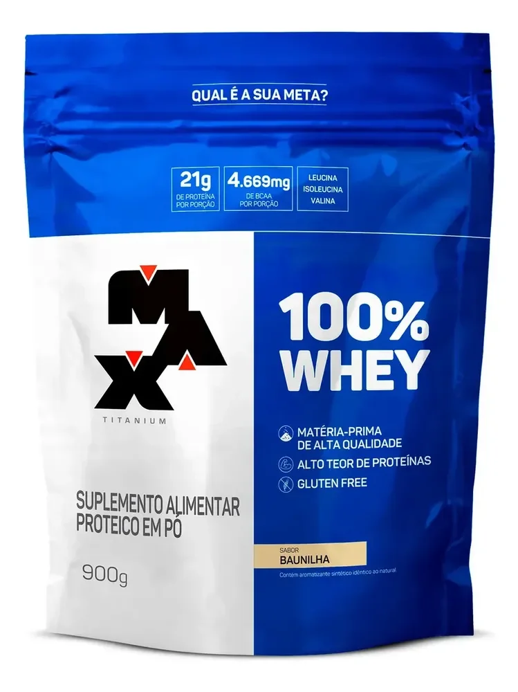 Whey Protein 900g 100% Whey Refil Max Titanium Baunilha Whey Concentrado