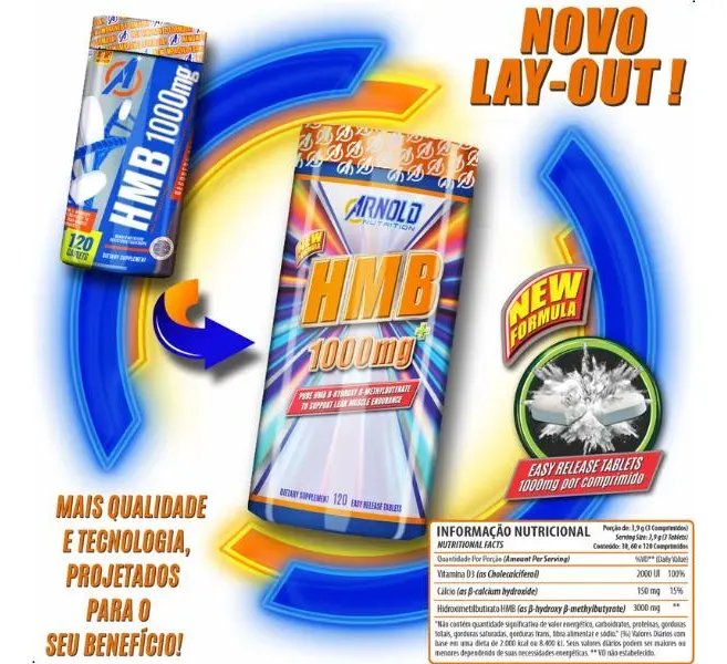 Kit 3 Hmb 1000mg Por Tablete Arnold Nutrition (120 Tabs) Usa Natural