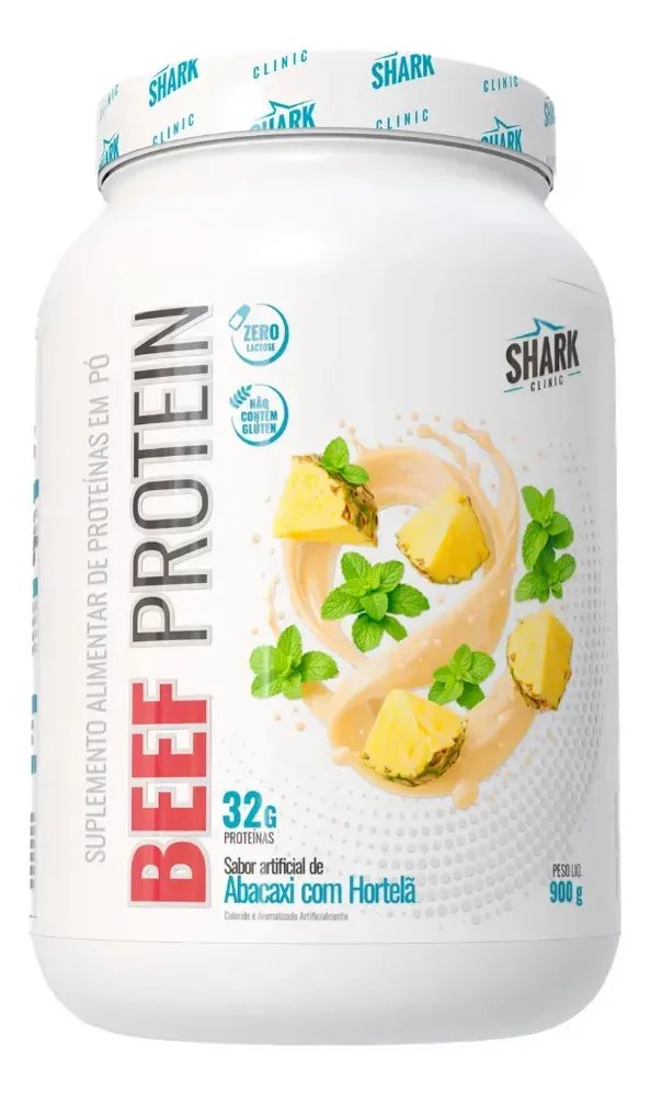 Proteína bovina isolada Shark Pro Whey Beef Zero Lac 900G em pó sabor Abacaxi com hortelã x 900g