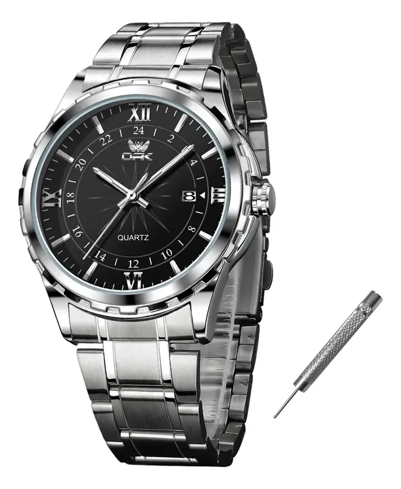 Opk Original Relógio Masculino Quartzo À Prova D'água 6003 Prateado Preto
