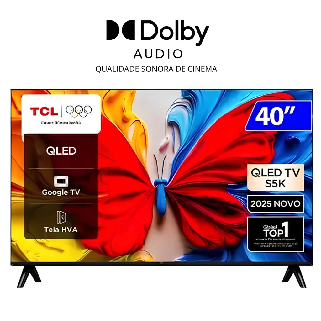 SMART TV 40 TCL FULL HD QLED DOLBY AUDIO SEM BORDA COM TECNOLOGIA HDR 40S5K
