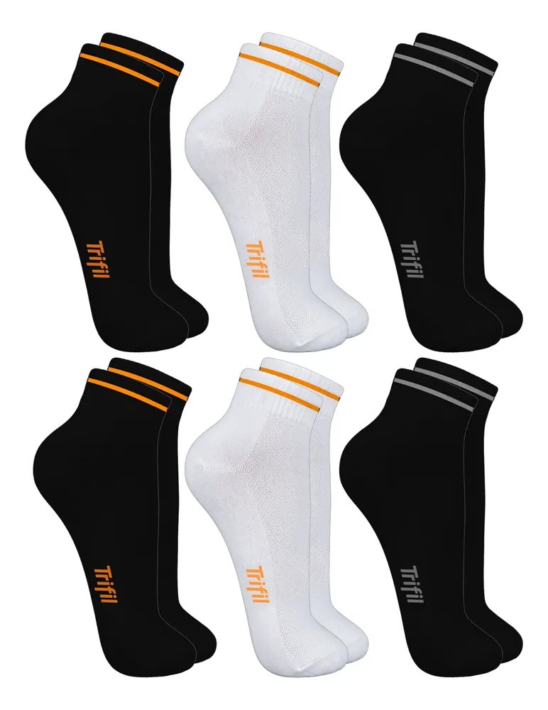 Kit 6 Pares Meia Corrida Trifil Cano Médio Poliamida Dry 2 Branco - 4 Preto Esportiva Academia Anti Atrito 39-44