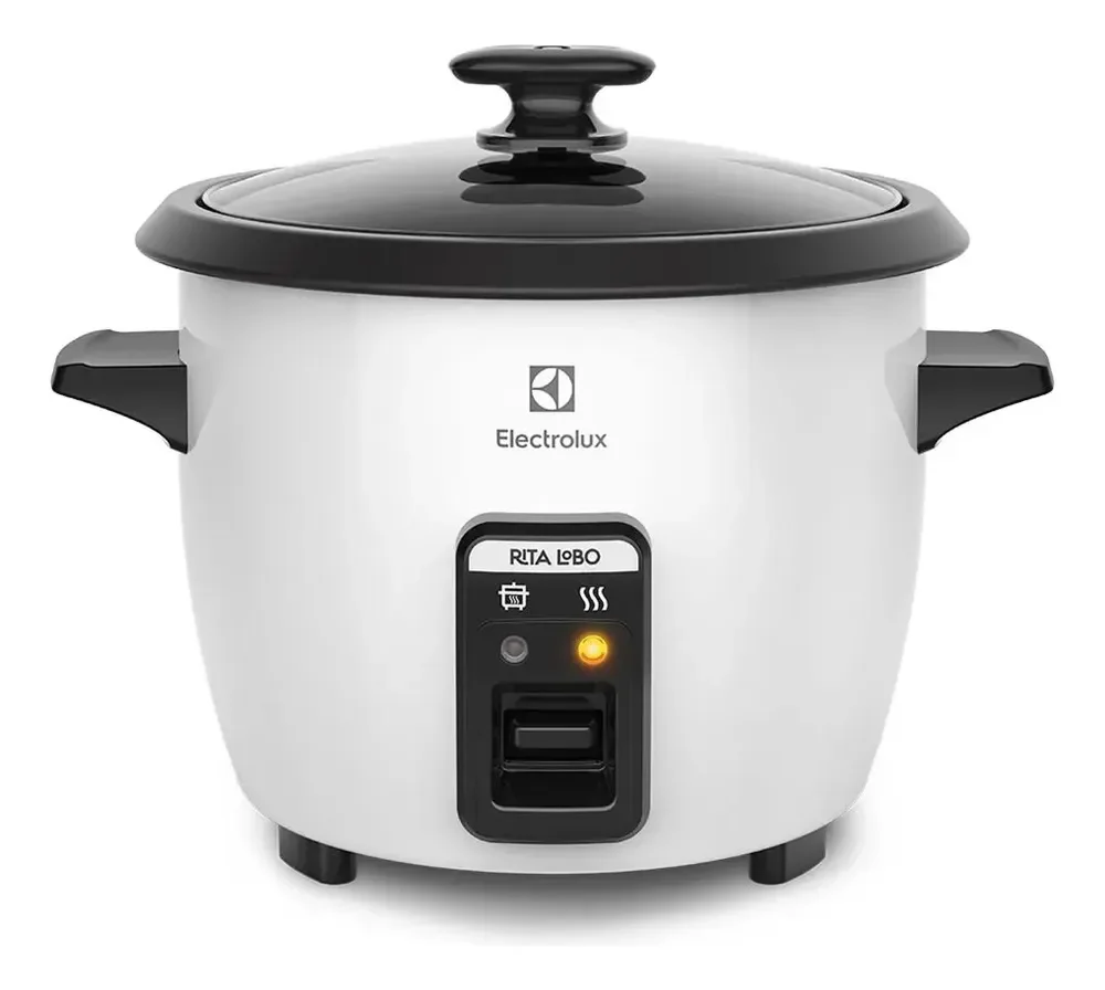 Panela Elétrica Electrolux vapor arroz capacidade 1,3L 7 xícaras manter aquecido panela removível antiaderente tampa vidro RCB50 branca por Rita Lobo​