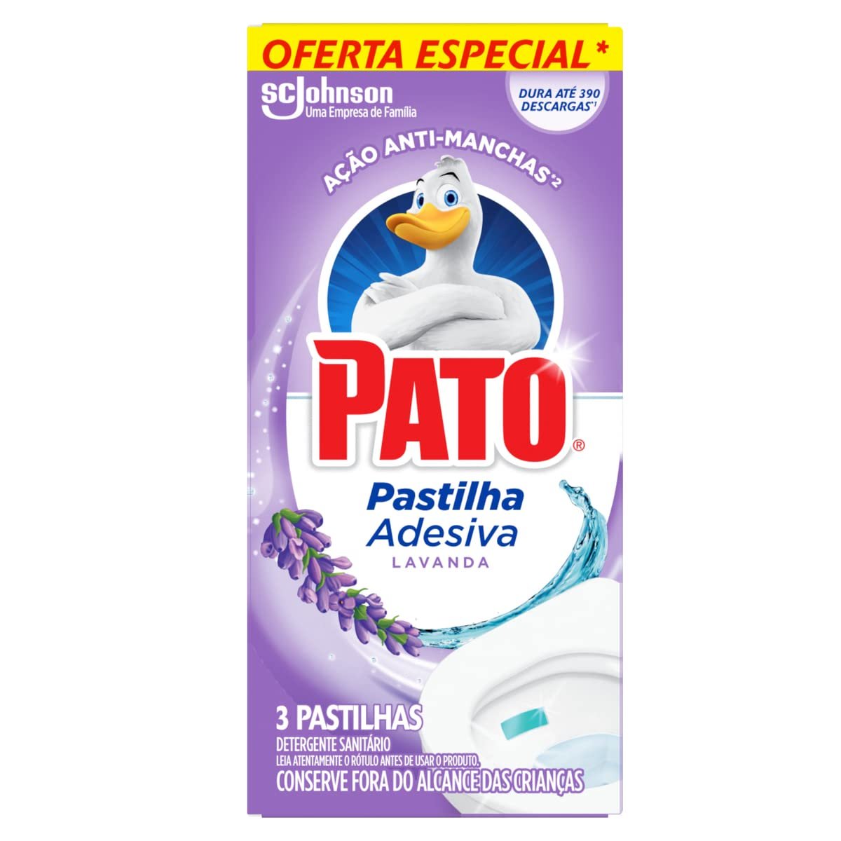 Pato Desinfetante Pastilha Sanitária Adesiva Lavanda, 3 unidades