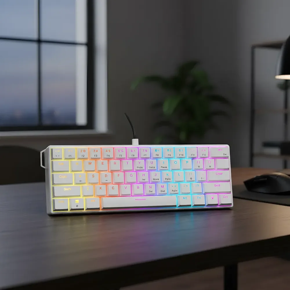 Teclado Mecânico Ajazz Nk61 60% Rgb Com Fio Branco Inglês Us