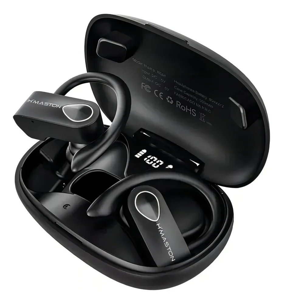 H'maston Fone Sem Fio Bluetooth Esportivo 5.3wireless Com Led Rs52 Preto