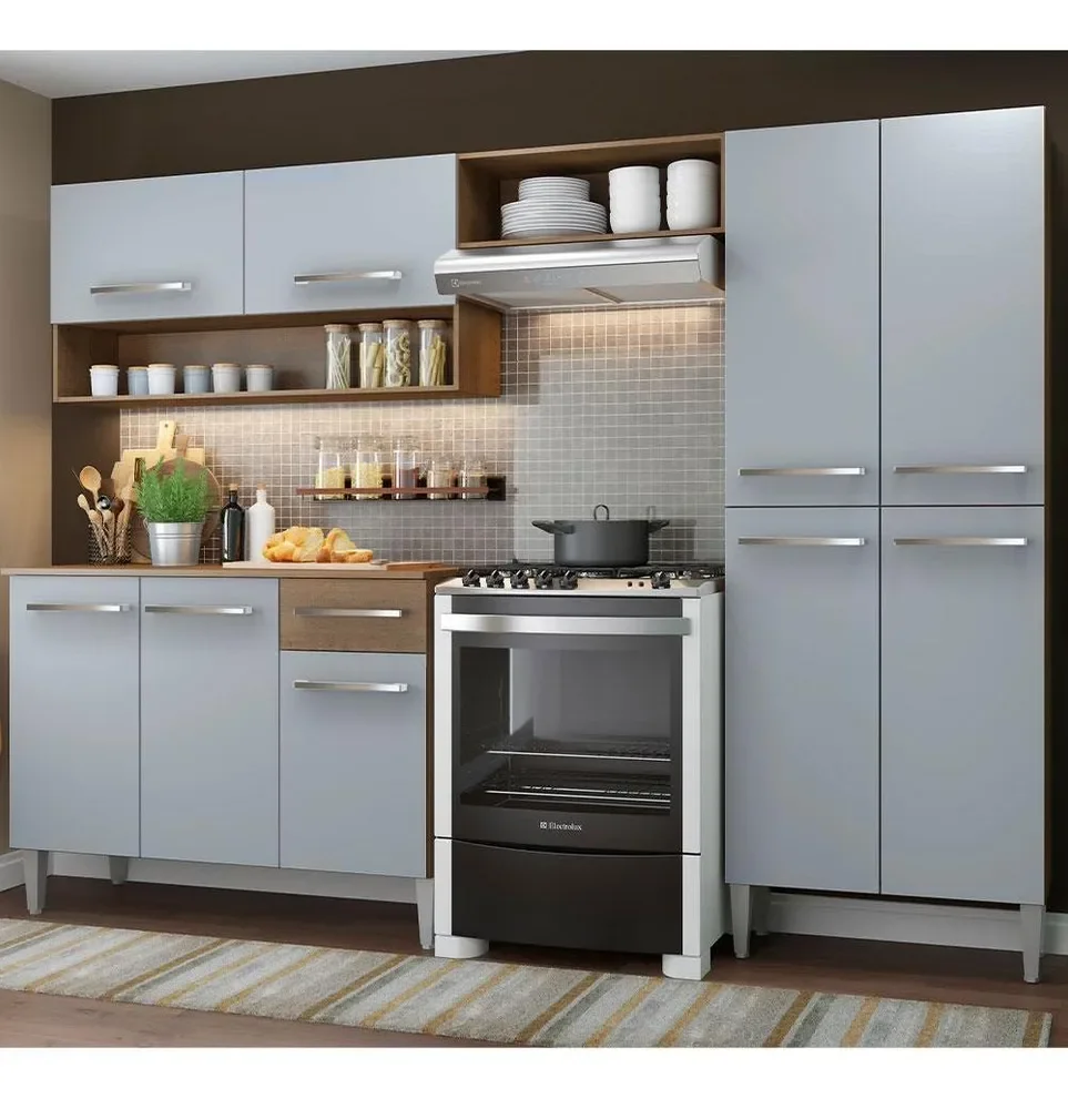 Armário de Cozinha Compacta Completa Modulada Madesa Emilly Pop Com Armário E Balcão Cor Rustic/Cinza GREM229002