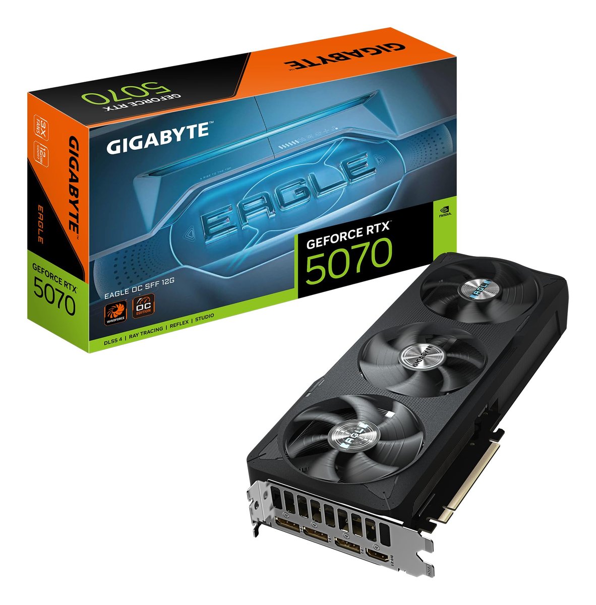 Gigabyte Placa gráfica GeForce RTX 5070 EAGLE OC SFF 12G - 12GB GDDR7, 192bit, PCI-E 5.0, 2587 MHz Core Clock, 3 x DP 2.1a, 1 x HDMI 2.1b, NVIDIA DLSS 4, GV-N5070GAMING OC-12GD