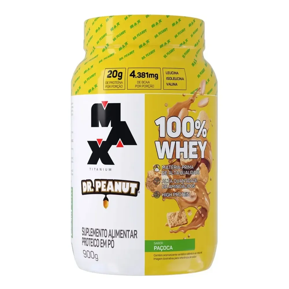 Whey Protein Max Titanium Dr. Peanut 100% Whey 900g - Sabor Paçoca