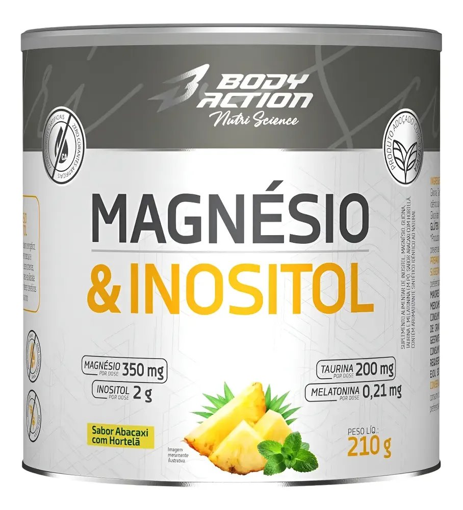 Magnésio E Inositol 210g Bodyaction Abacaxi Com Hortelã Magnesio Inosito 210g Abacaxi Com Hortelã