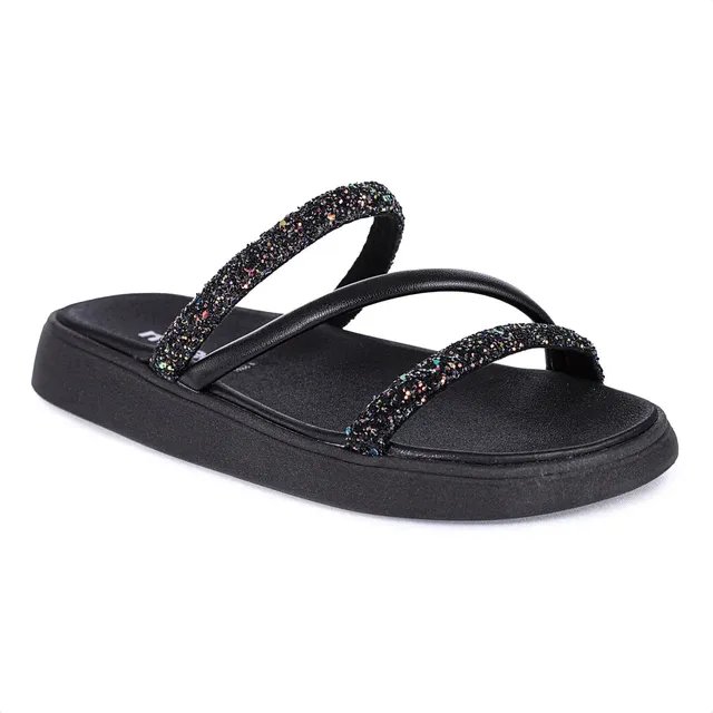Sandália Moleca Papete Feminina Brilho Glitter Slide Nude
