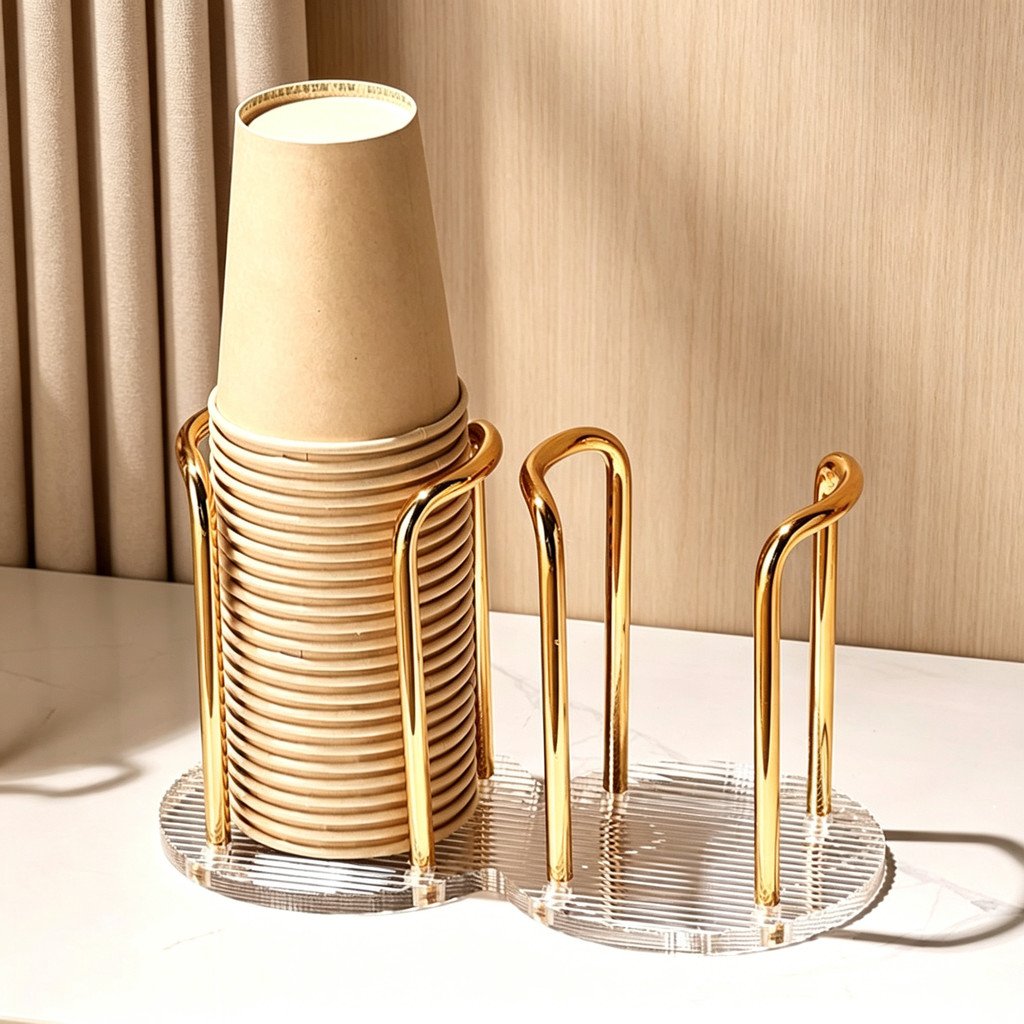 Suporte de Copos Descartáveis Acrílico Com Porta Canudos Organizador Para Café e Chá