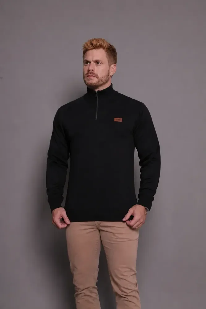 Suéter Masculino Zíper Gola Alta Red Nose Básico Inverno Preto M