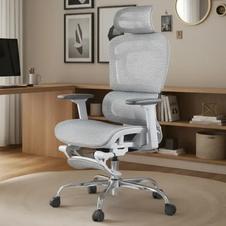 Cadeira De Escritório Ergonômica Mônaco Wt07 Luvinco Malha Respirável Com Suporte Lombar Adaptável Apoio Para Pés Retrátil Encosto Ajustável Seis Posições Cor Cinza Suporta 200kg