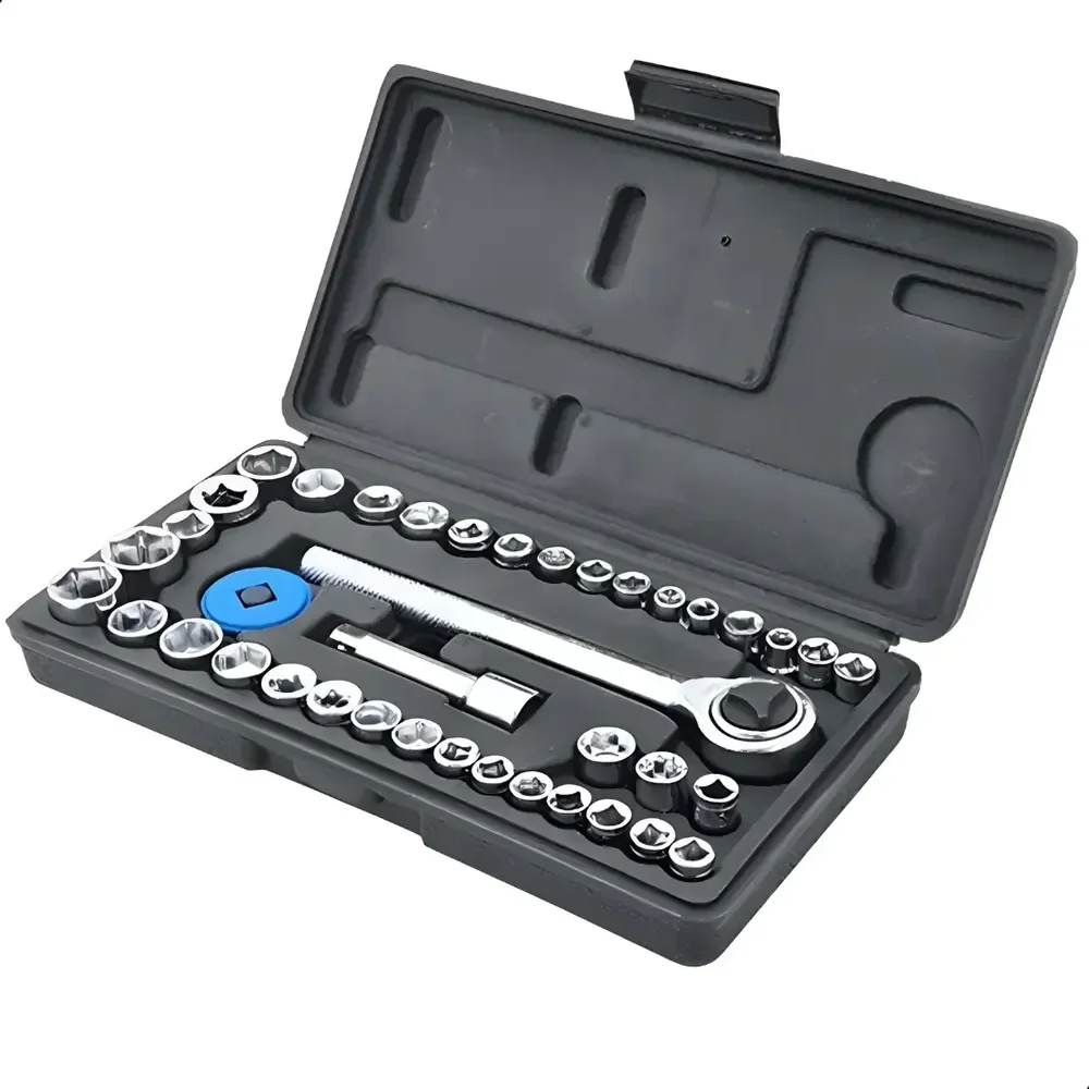 Jogo Soquete Sextavado Hutz 40 Peças Aço Carbono 21mm Cromado Preto