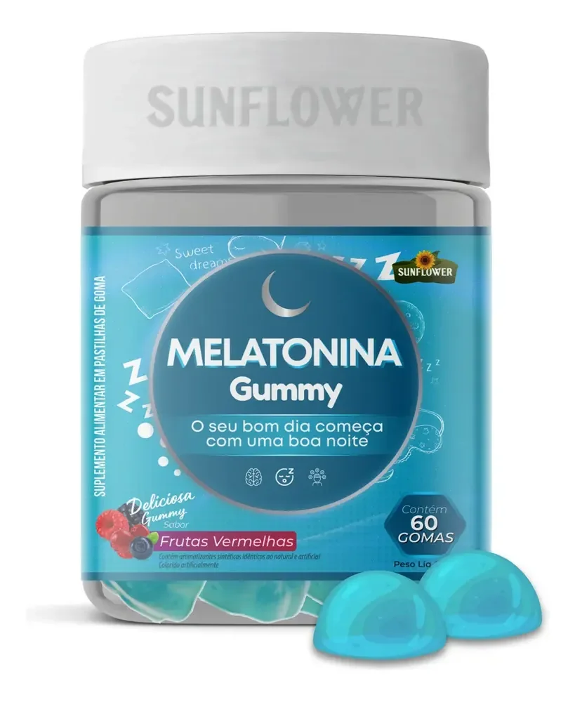 Suplemento Nutricional Goma de Melatonina Sunflower Sabor Frutas Vermelhas 60 Unidades