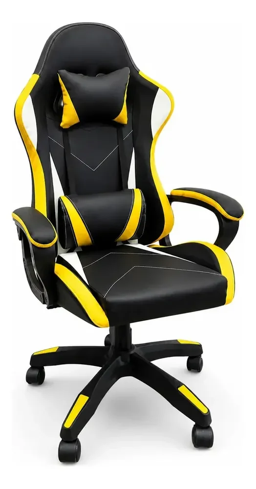Cadeira De Escritório Gamer Python Fly Ergonômica Estofado Couro Sintético Reclinável Altura Ajustável Cor Amarelo
