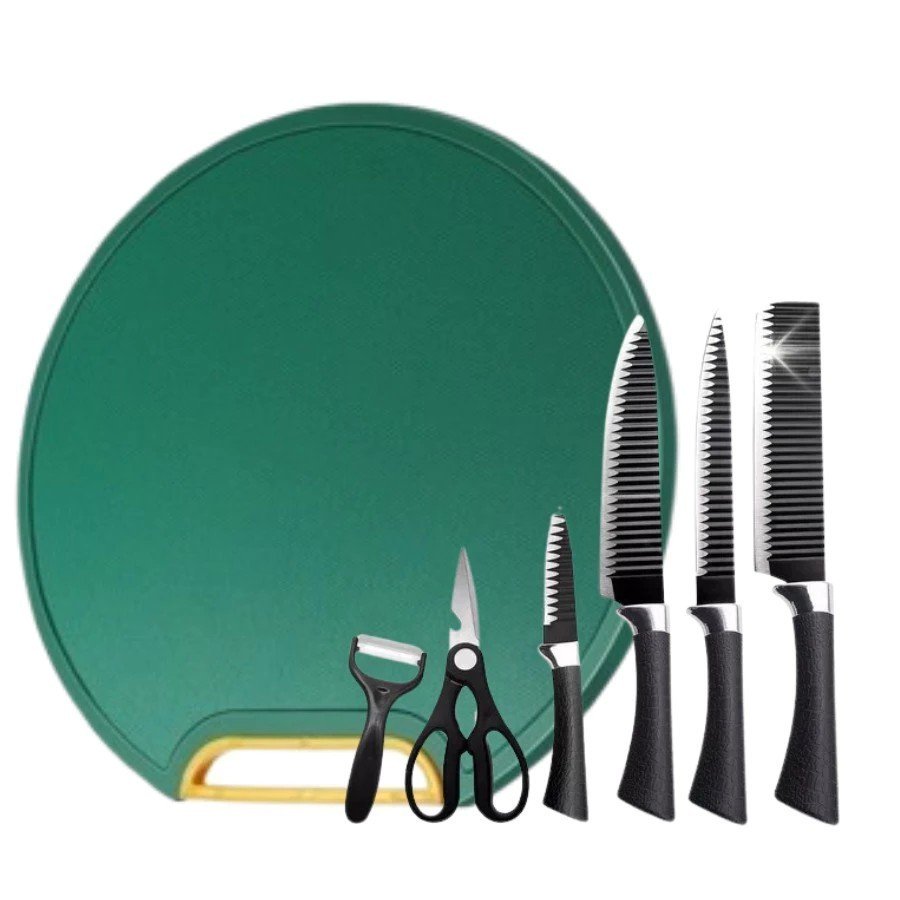 Kit Tábua Premuim Com Kit 6 Pecas de Facas de Corte Antibacteriana À Prova De Mofo 30cm Com Suporte Em Pé Para Cozinha