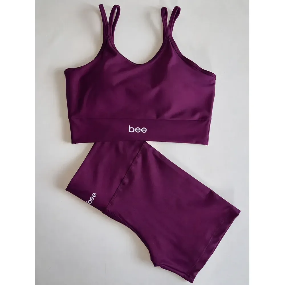 Conjunto Fitness Bee Top Cropped E Short Premium Feminino Roxo Lisa M