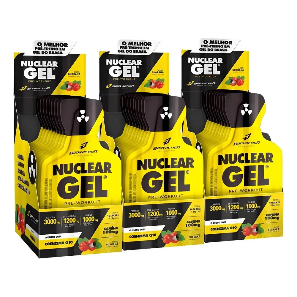 Kit 3x Pre Treino Nuclear Rush Gel - 30 Sachês Bodyaction Sabor Guaraná
