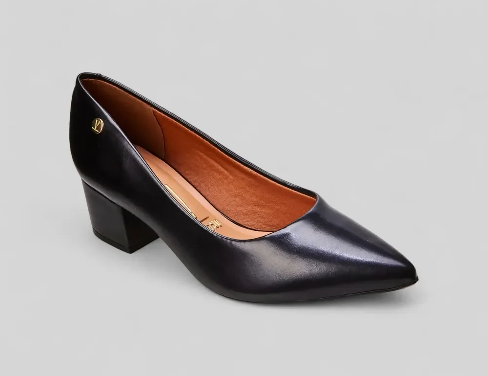 Sapato Scarpin Feminino Sintético Salto Bloco Vizzano Preto Liso 36 Br