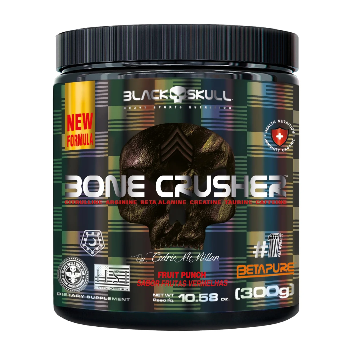 Black Skull Pré-Treino Bone Crusher Frutas Vermelhas 300g
