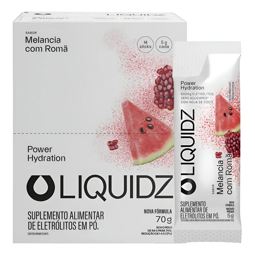 Liquidz® Eletrólitos Zero Açúcar Melancia Com Romã 14 Sachês