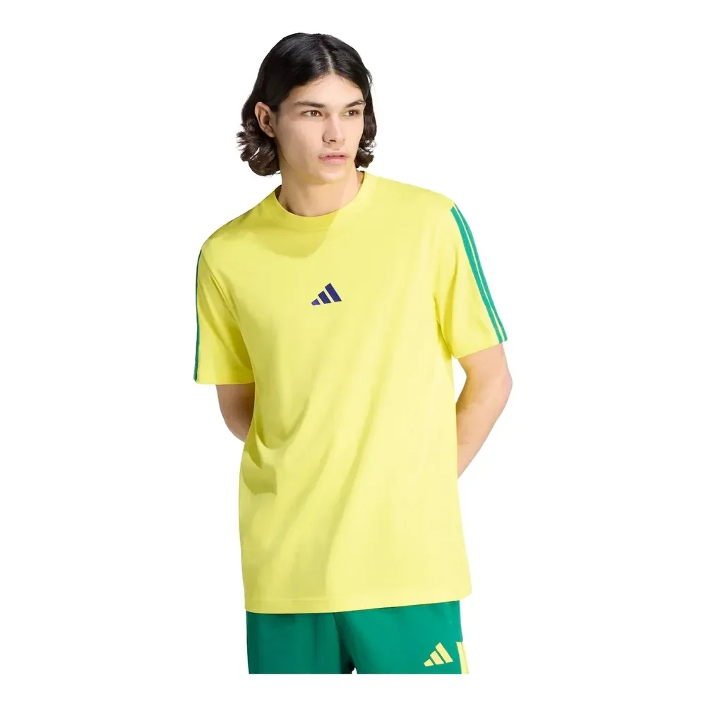 Camiseta adidas Essentials Três Listras Malha Simples Mascul Amarelo/azul Gg