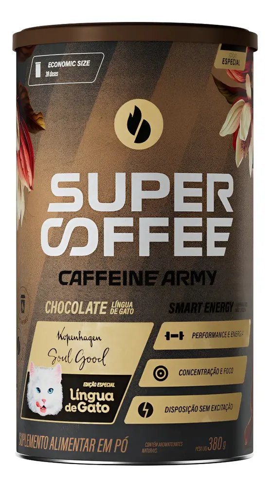 Super Coffee 3.0 380g Caffeine Army Coq10 Cafeína Taurina Super Coffee Lingua De Gato 380g