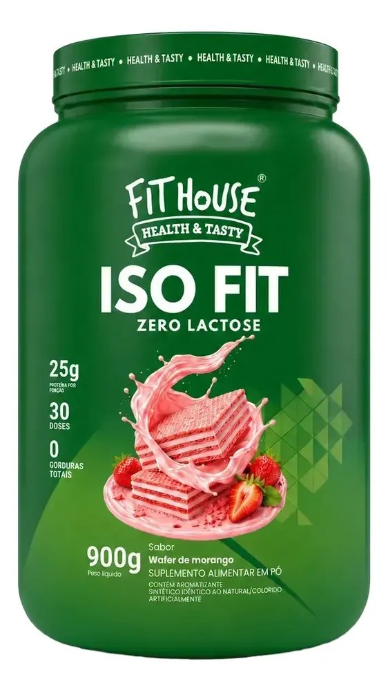 Iso Fit Proteina Isolada Zero Lactose Fit House 900g Wafer De Morango