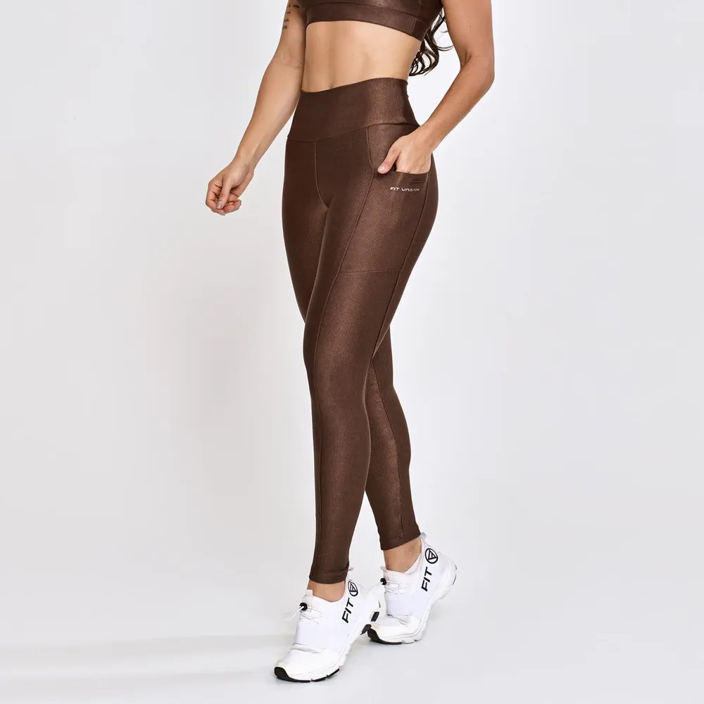 Calça Legging Feminina Bolsos Fit Urban Zero Transparência Chocolate P