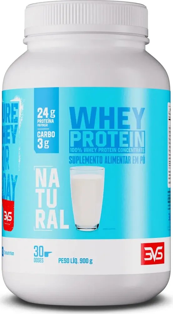 100% WHEY Protein Concentrado 900g Sabor Natural - Proteína 100% Pura - 3VS Nutrition