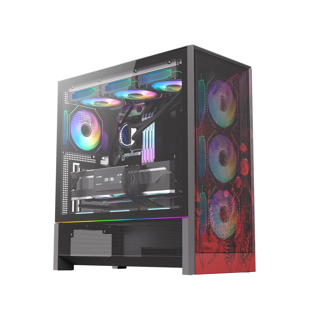 Gabinete Gamer Redragon Strafe Flow RGB Infernal Dragon Preto e Vermelho ATX Mid Tower Sem Fans