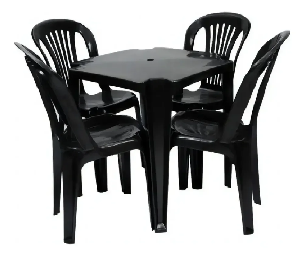 Jr Plasticos Kit Mesa Plástico Quadrada Preta com 4 Cadeiras Bistrô 70cm