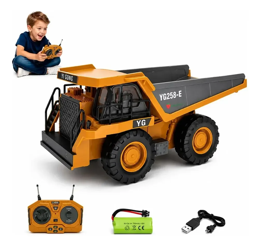 Carrinho Controle Remoto Recarregável Caminhão Basculante Recarregável Brinquedo Obras Ninho Boy
