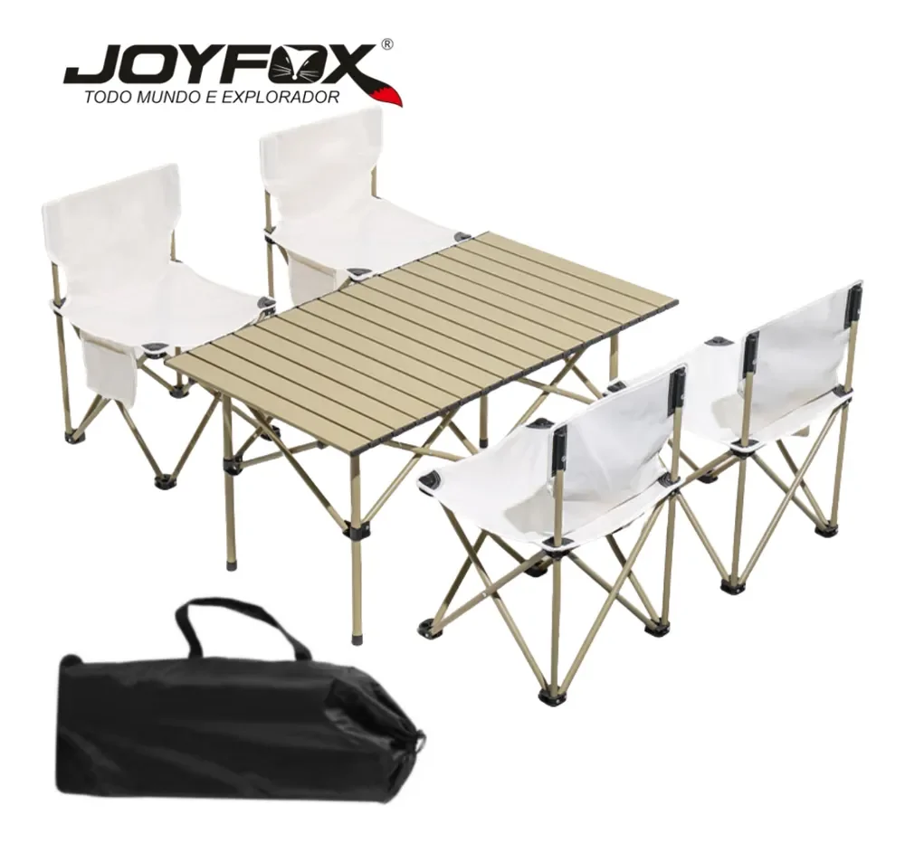 Kit Mesa Dobrável + 4 Cadeiras Resistente Para Camping Lazer Viagem Praia Joyfox