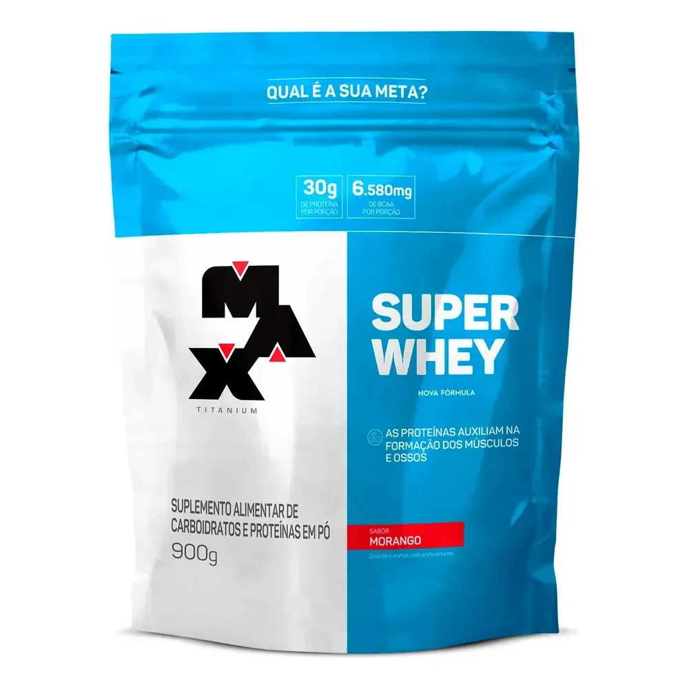Super Whey Protein Refil 900g Max Titanium - Sabor Morango