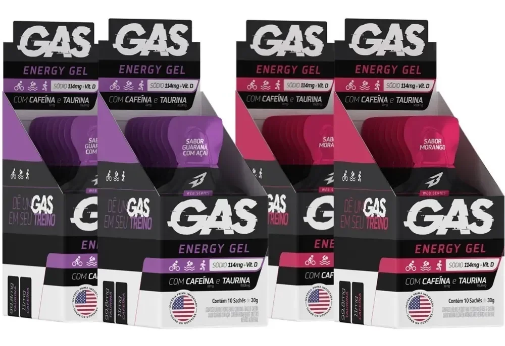 Kit 4x Caixas Gas Gel Energético 40 Sachês Bodyaction Sabor Guaraná com Açaí/Morango