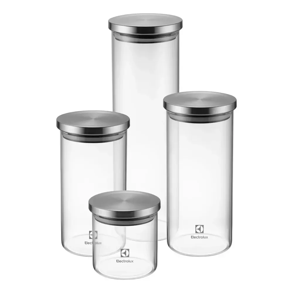 Electrolux Kit 4 Potes Herméticos De Vidro E Tampa Inox Com Vedação, Porta Mantimentos E Alimentos Transparente