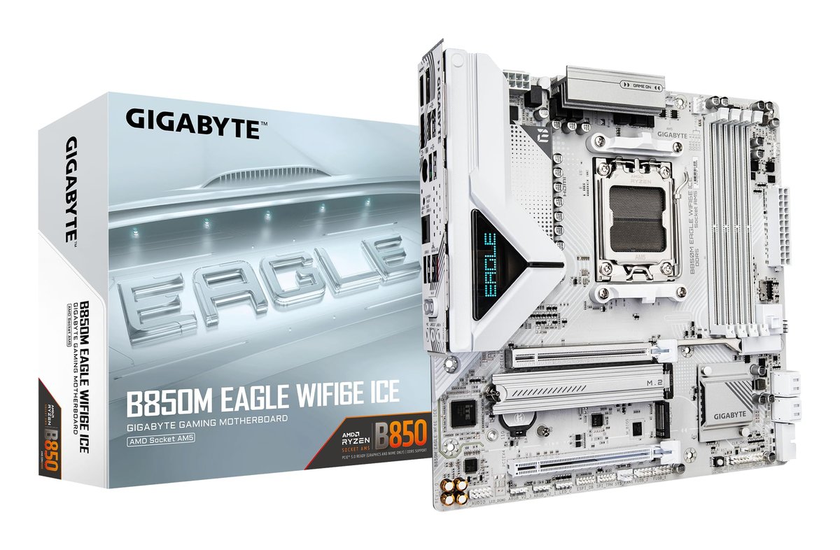 GIGABYTE Placa principal de gelo Eagle WIFI6E B850M – Suporta CPUs AMD Ryzen 9000, digital 8+2+2 fases VRM, até 8200 MHz DDR5 (OC), 1 x PCIe 5.0 + 1 x PCIe 4.0 M.2, Wi-Fi 6E 2.5 GbE LAN