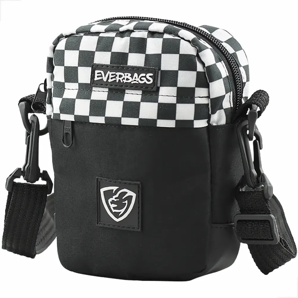 Bolsa Pochet Necessaire Shoulder Bag Everbags Preto Xadrez Preto