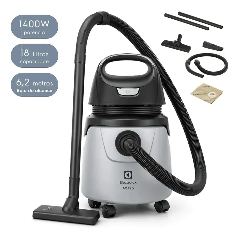 Aspirador Água E Pó Electrolux 1400w 18 L Total 11 L Útil Raio De Ação 6,2 Metros Compacto Potente Função Sopro Limpeza Profunda Protetor Térmico A10n1 Prata/preto 220v