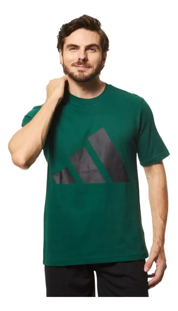 Camiseta Masculina Essentials Big Logo adidas Cgreen/black Liso Gg