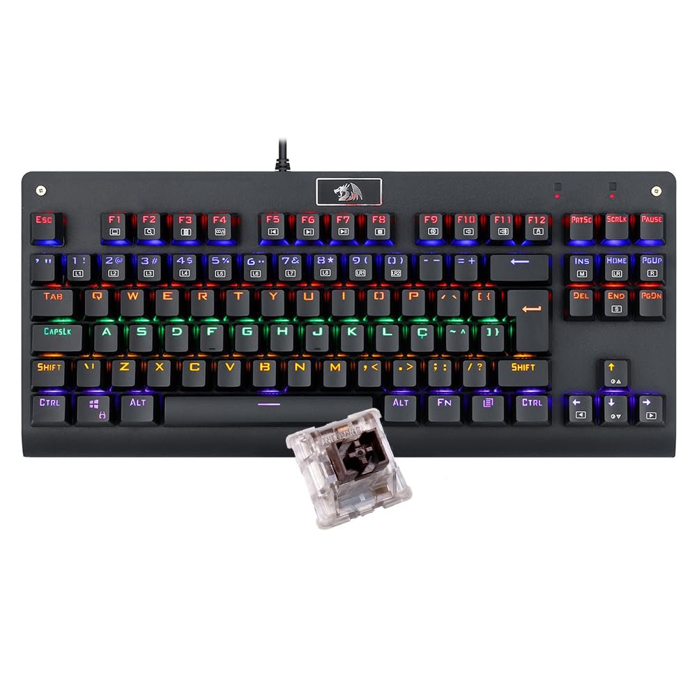 Teclado Mecânico Redragon Dark Avenger Preto Iluminação Rainbow Switch Marrom K568R